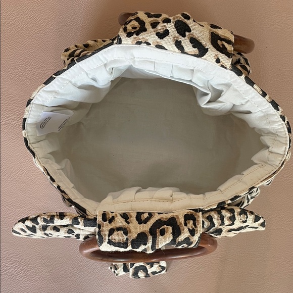 Anthropologie Leopard Print Handbag with Wooden Handle and Bow - Picture 2 of 7